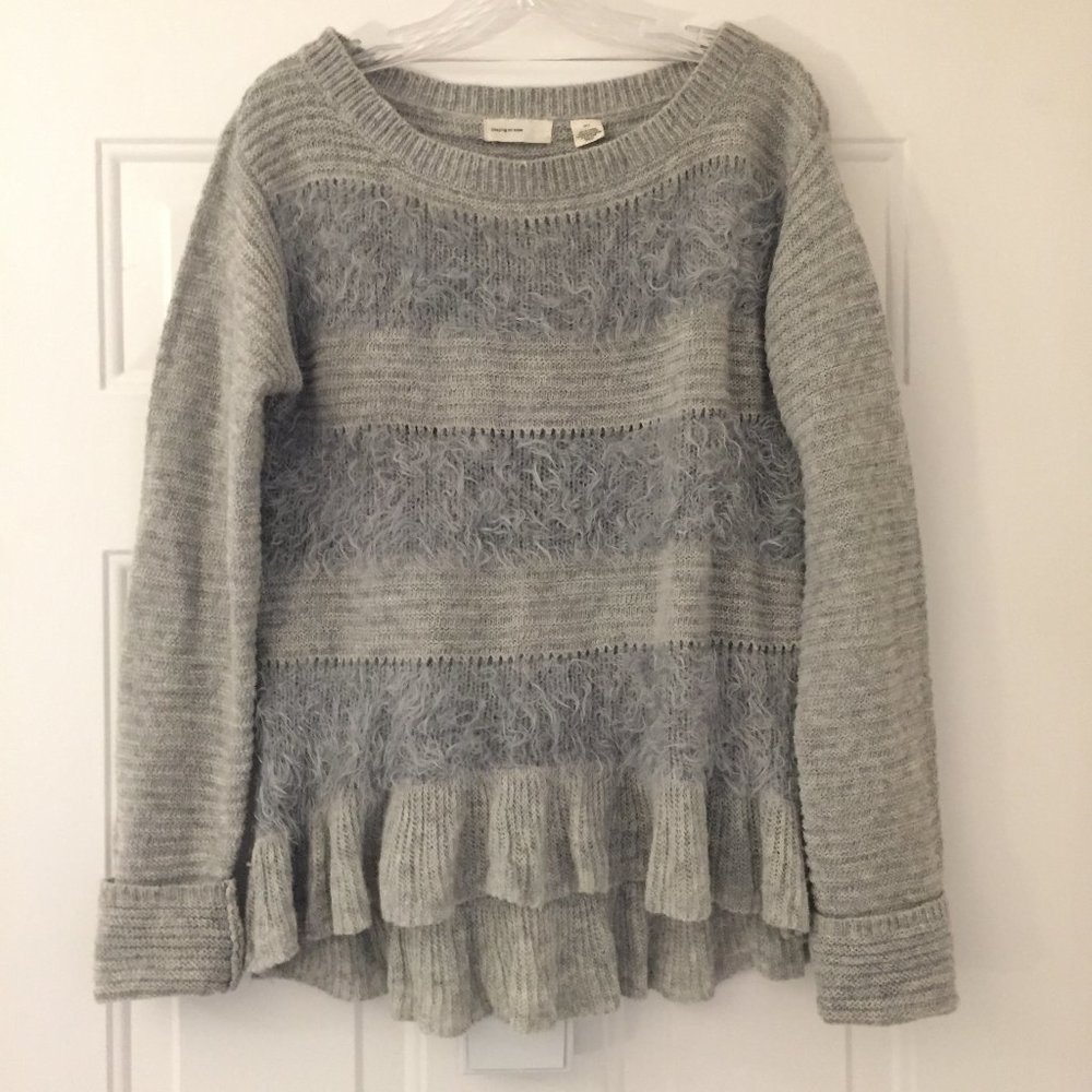 Anthro Sleeping In Snow gray fuzzy sweater